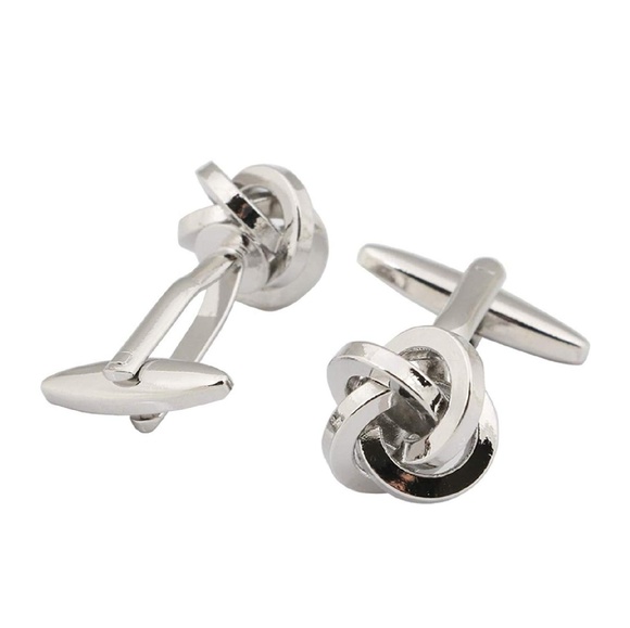 Mens Metal Round Knot Twist Cuff Links Silver - Picture 4 of 4